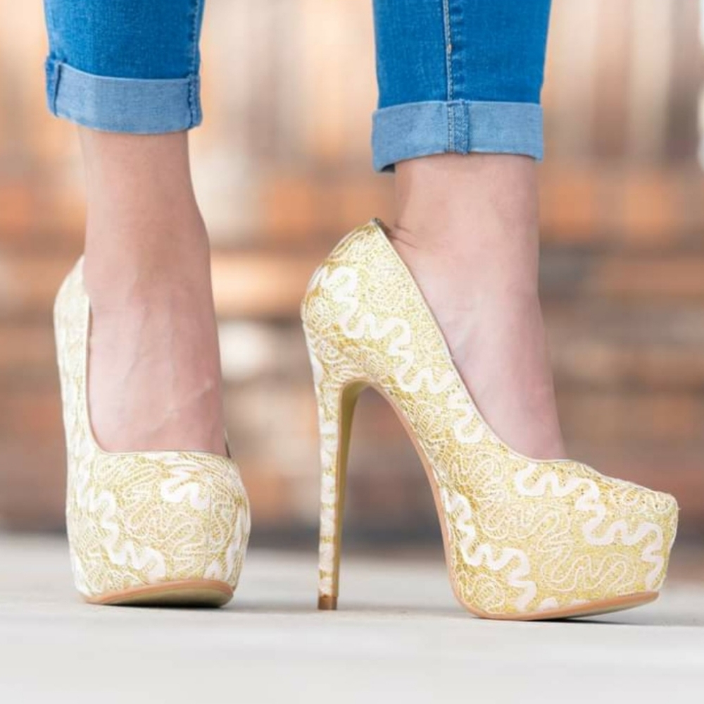 Gold glitter heels